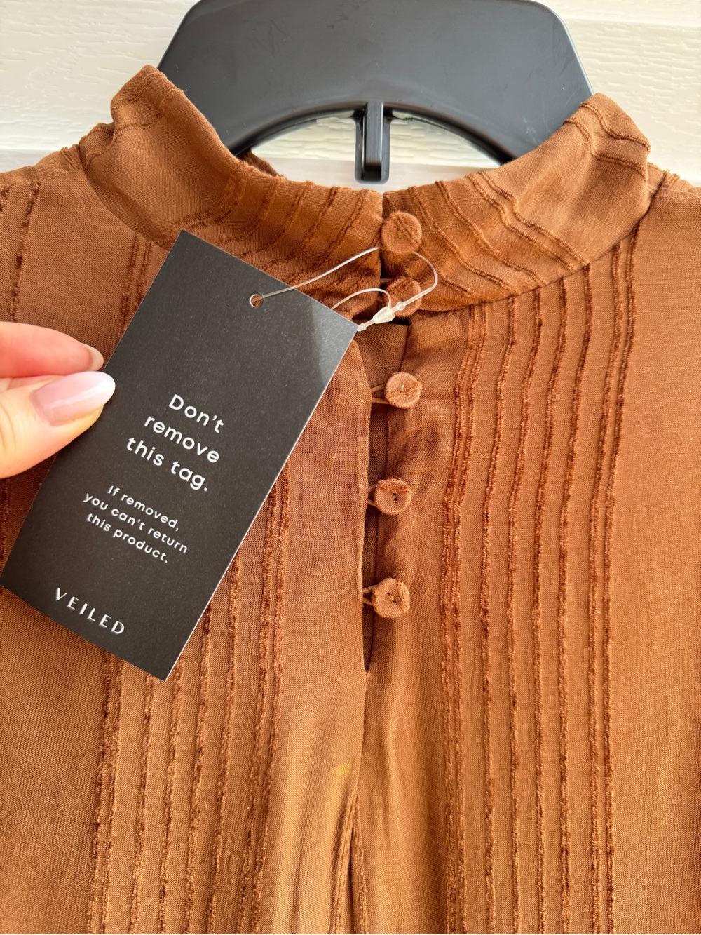 Brown Ribbed High-Neck Tunic Top - Picture 8 of 12